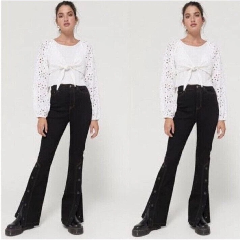 BDG Celina Women’s 26 High Waist Flare Leg Jeans Black Goth Country Button Legs